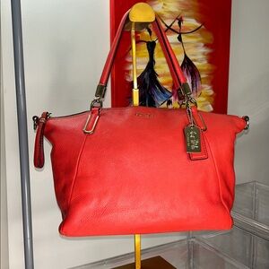Coach Madison Small Kelsey Satchel Red Pebbled Leather 10.5”x 8”x 2” 2013 EUC